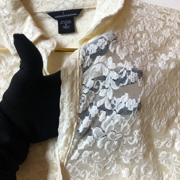 Lace Stretch Button Down Blouse by MODA Int - Picture 7 of 12